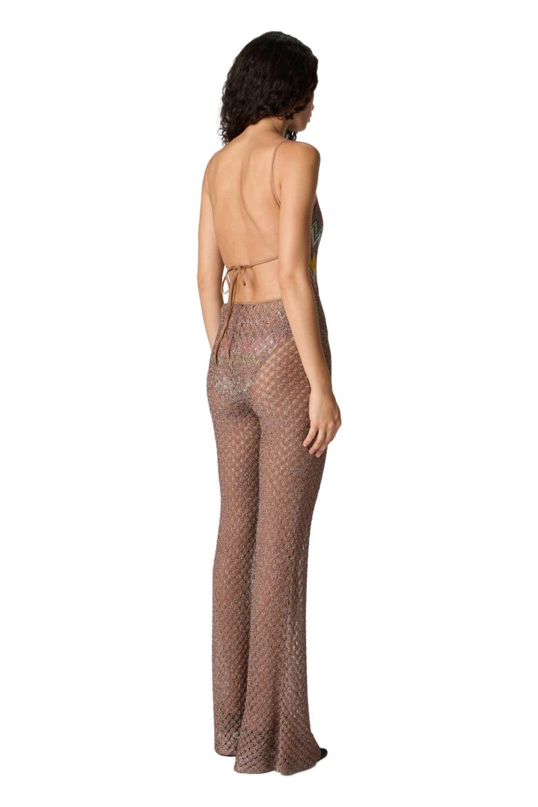 Cover-up Trousers In Lamé Viscose With Spiderweb Pattern, Alternate, color, Brown