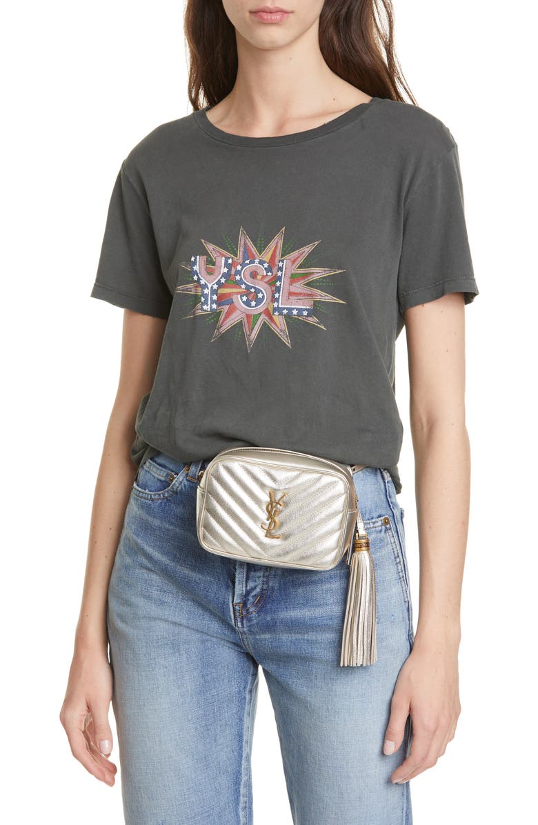 Saint Laurent Lou Lou Metallic Calfskin Leather Belt Bag with Tassel, Alternate, color,