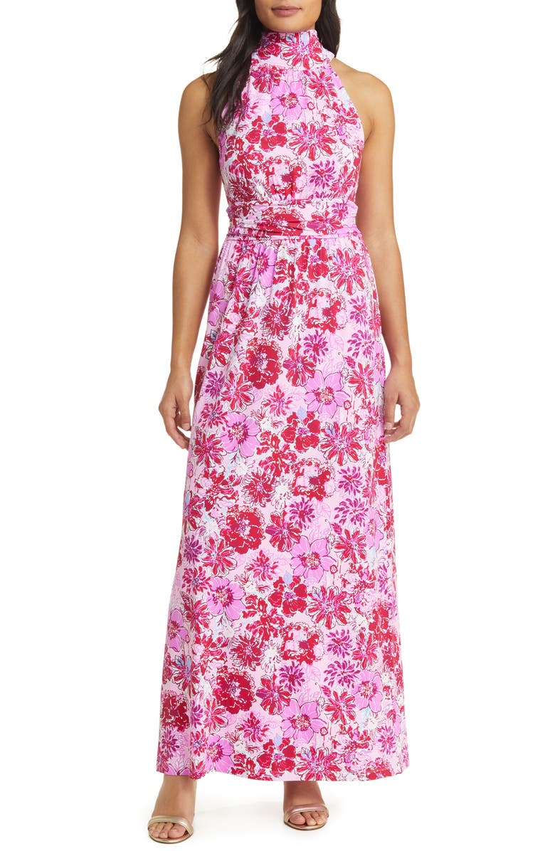 Lilly Pulitzer<sup>®</sup> Wyota Floral High Neck Midi Dress, Main, color, Lilac Thistle Wild Flowers