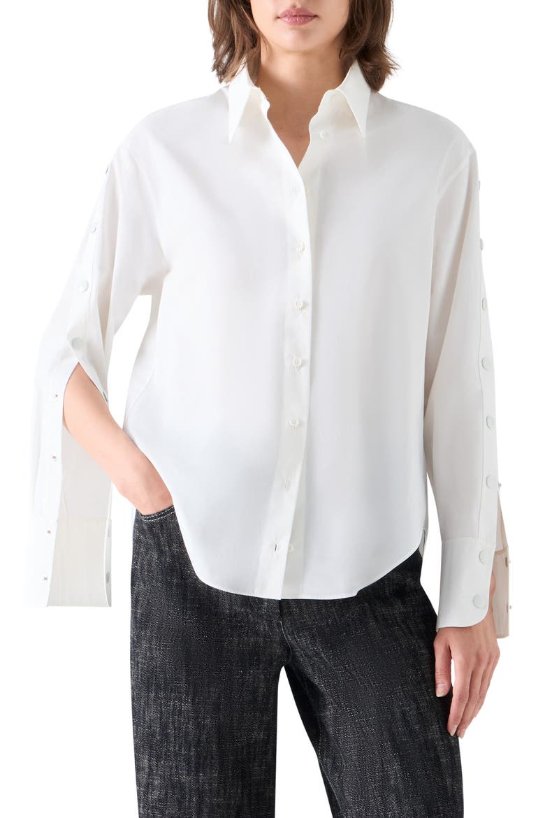 Split Sleeve Cotton Poplin Button-Up Shirt, Main, color, CREAM