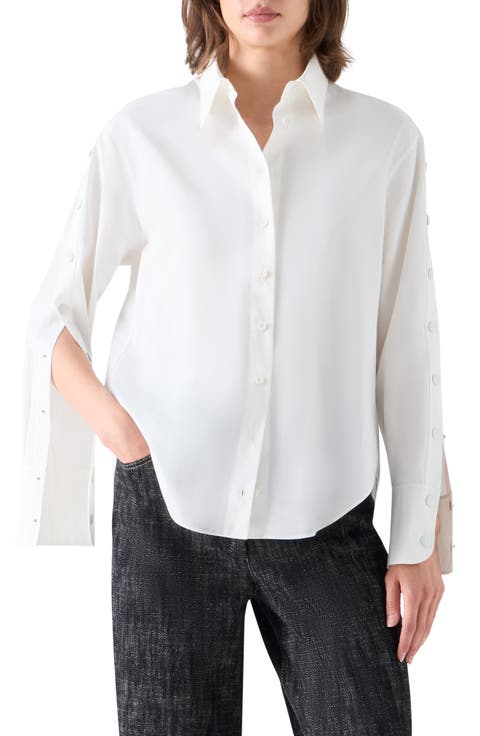 Split Sleeve Cotton Poplin Button-Up Shirt
