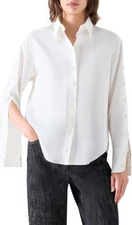 Akris punto Split Sleeve Cotton Poplin Button-Up Shirt