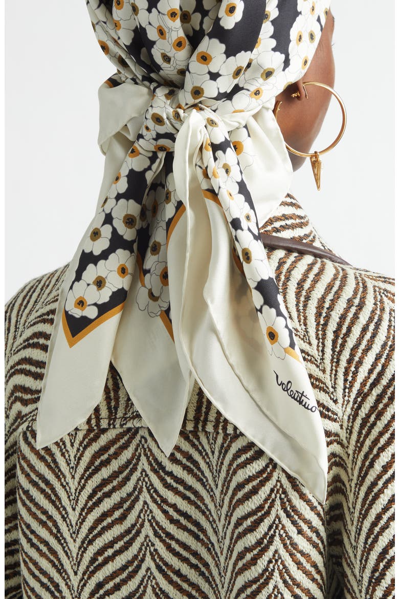 Daisy Print Silk Scarf, Alternate, color, BLACK/ IVORY
