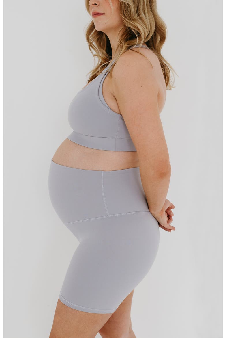 Women's Athletic Maternity Bike Shorts with Supportive Belly Band, Alternate, color, Light Grey