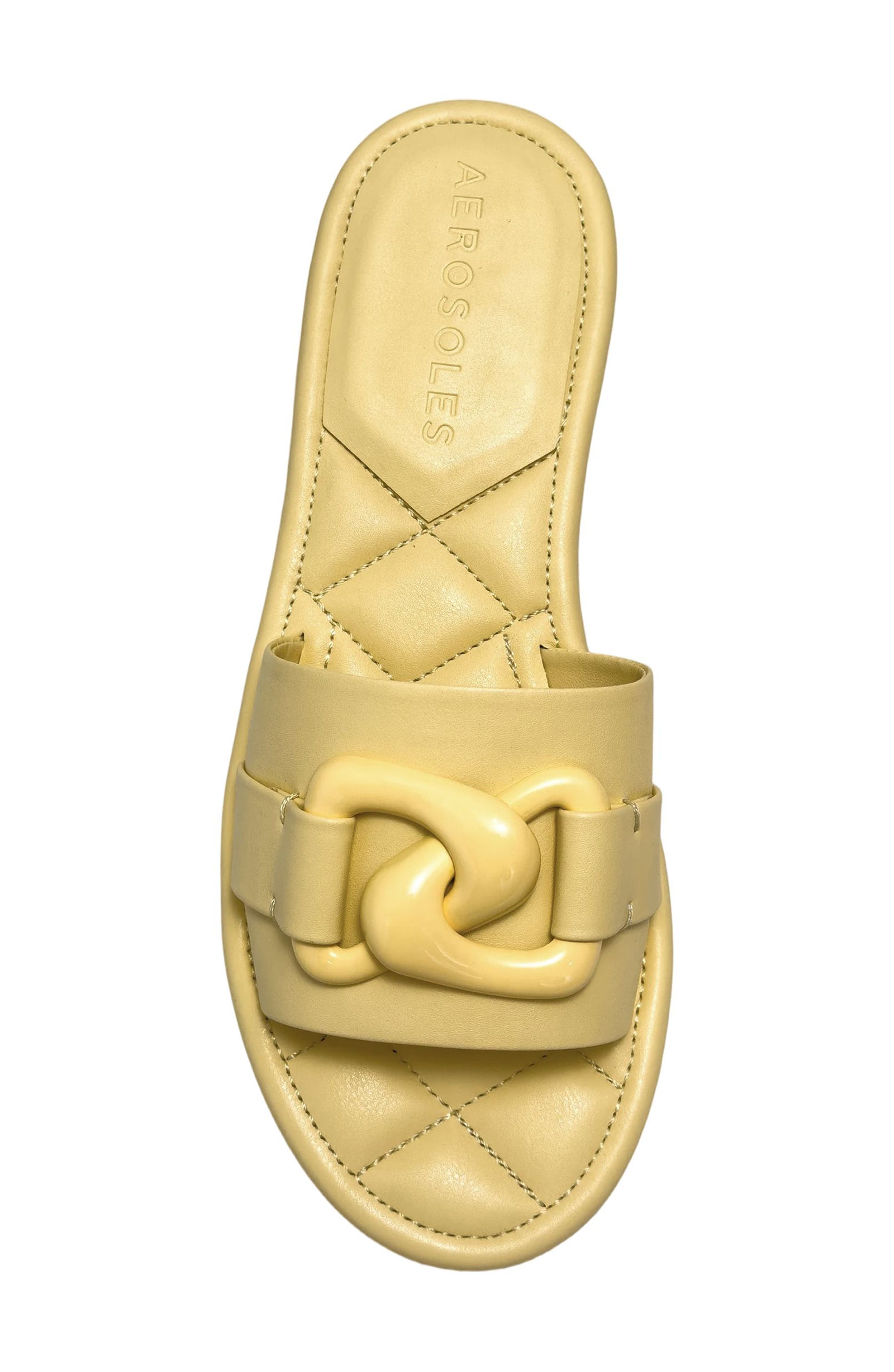 Big Charm Link Slide Sandal, Alternate, color, YELLOW FAUX NAPPA