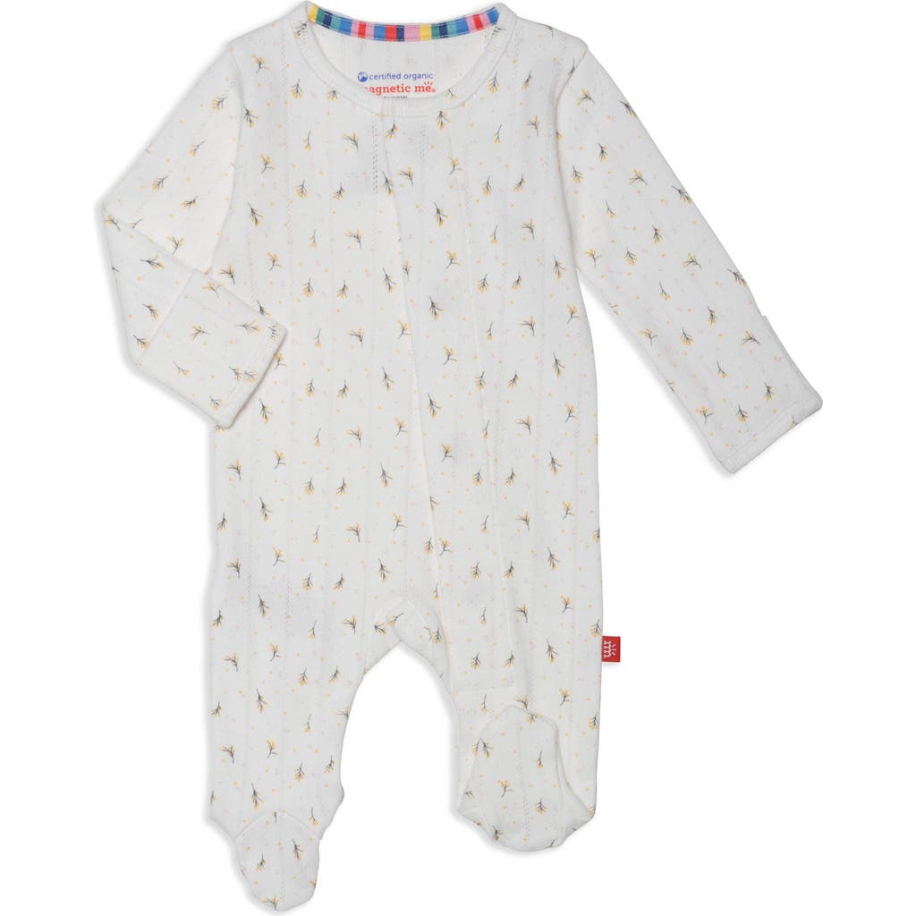Magnetic Me Floral Pointelle Magnetic Organic Cotton Footie In White