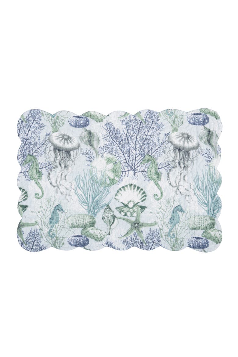 Shoreline Waters Scalloped Placemats Set of 6 Nautical Design, 13" x 19", Alternate, color, Blue