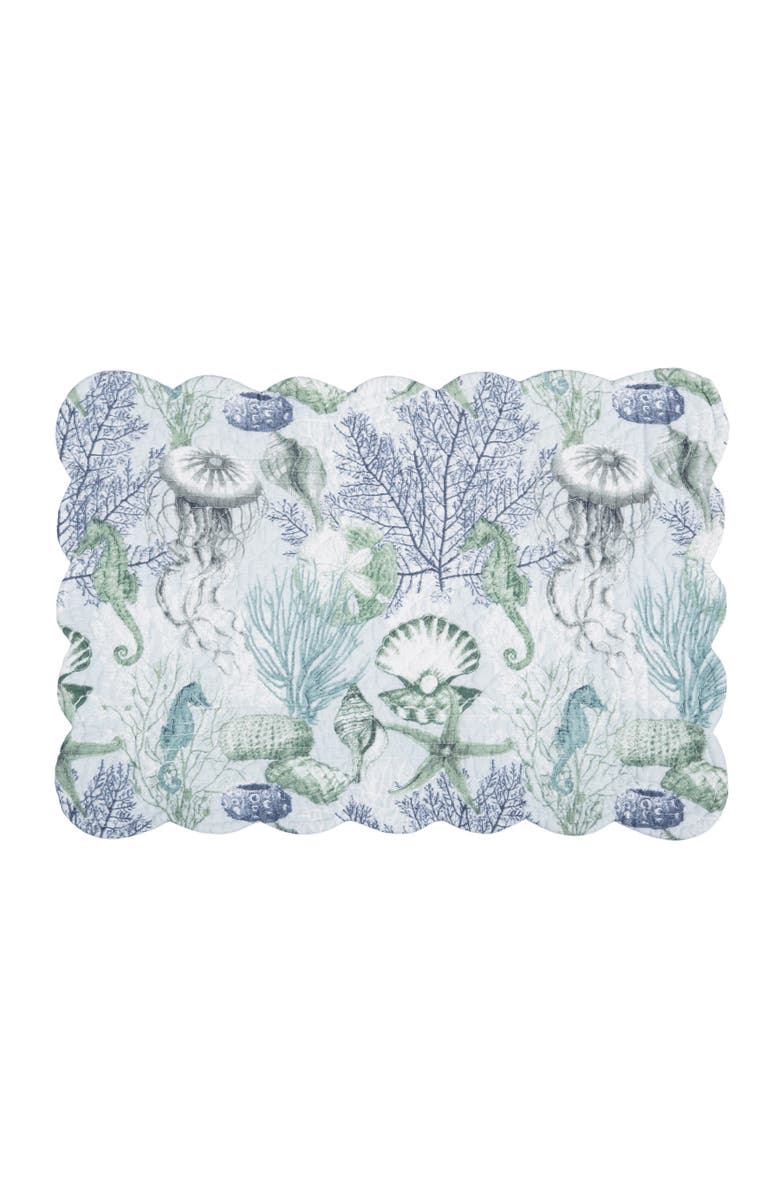 C&F Home Shoreline Waters Scalloped Placemats Set of 6 Nautical Design, 13" x 19", Alternate, color, Blue