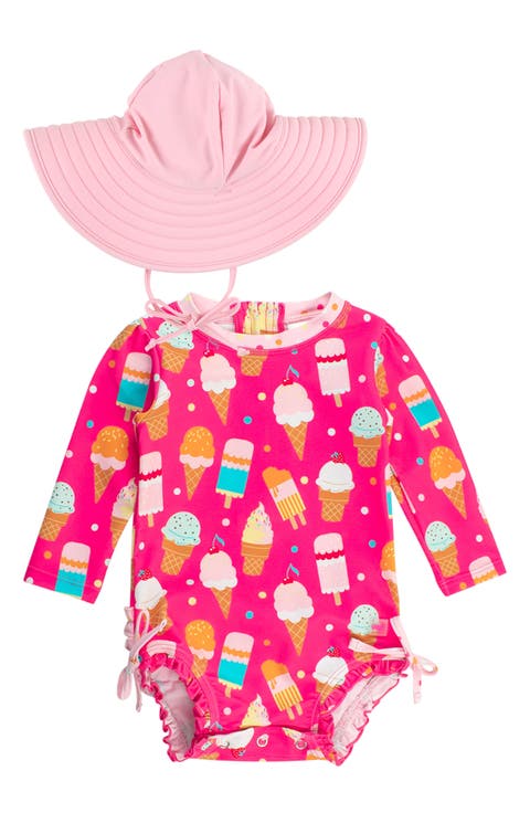 Sweet Scoops Long Sleeve One-Piece Rashguard & Hat Set (Baby)