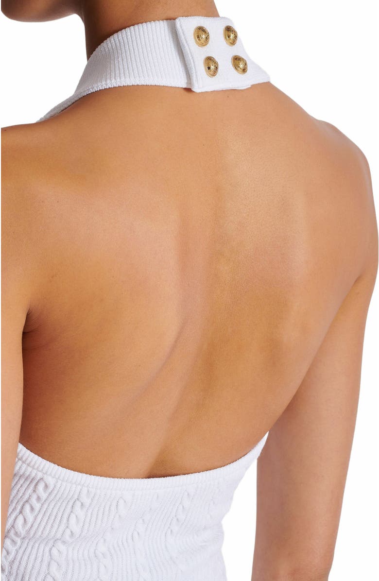 Balmain Cable-Knit Halterneck Top, Alternate, color, White