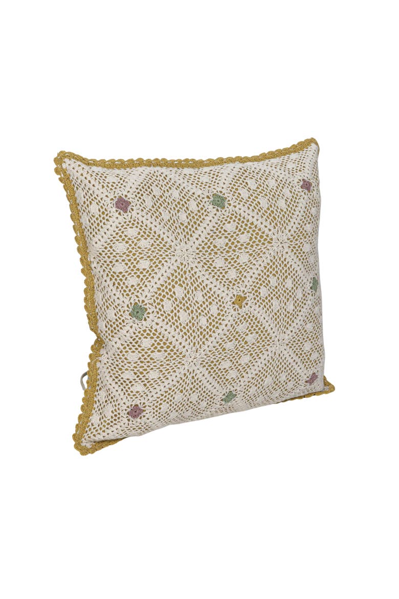 Hand-Woven Reclaimed Cotton Crocheted Pillow with Diamond Pattern, Multicolor, Main, color, Orange