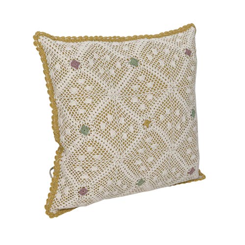 Storied Home Hand-woven Reclaimed Cotton Crocheted Pillow With Diamond Pattern, Multicolor