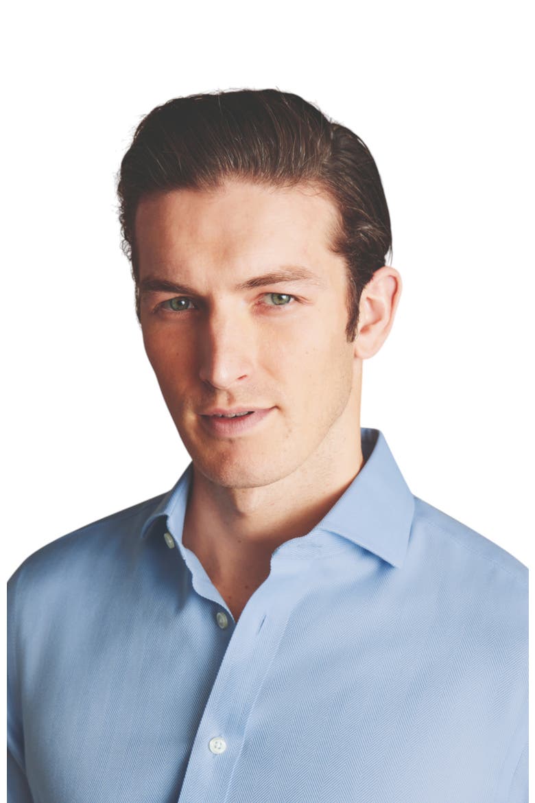 Cutaway Collar Non-Iron Herringbone Shirt, Alternate, color, Sky Blue