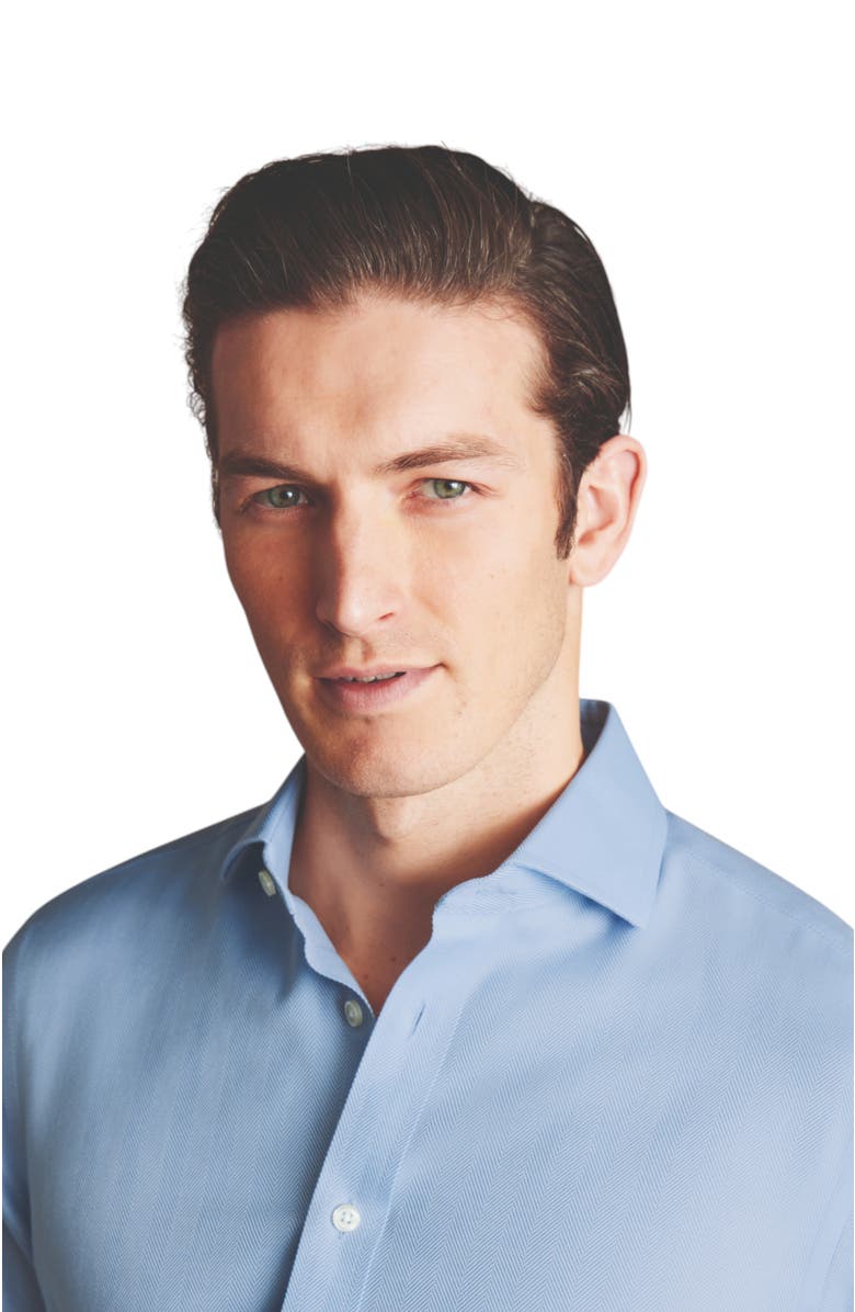 Charles Tyrwhitt Cutaway Collar Non-Iron Herringbone Shirt, Alternate, color, Blue