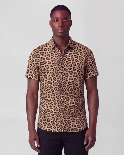 Leopard Mens Merino Wool Button-up Shirt