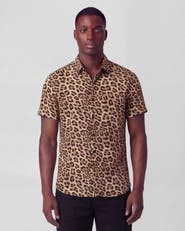Lords of Harlech Leopard Mens Merino Wool Button-up Shirt