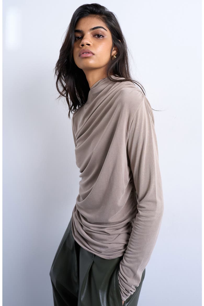 Ruched Long Sleeve Top, Main, color, PALE KHAKI