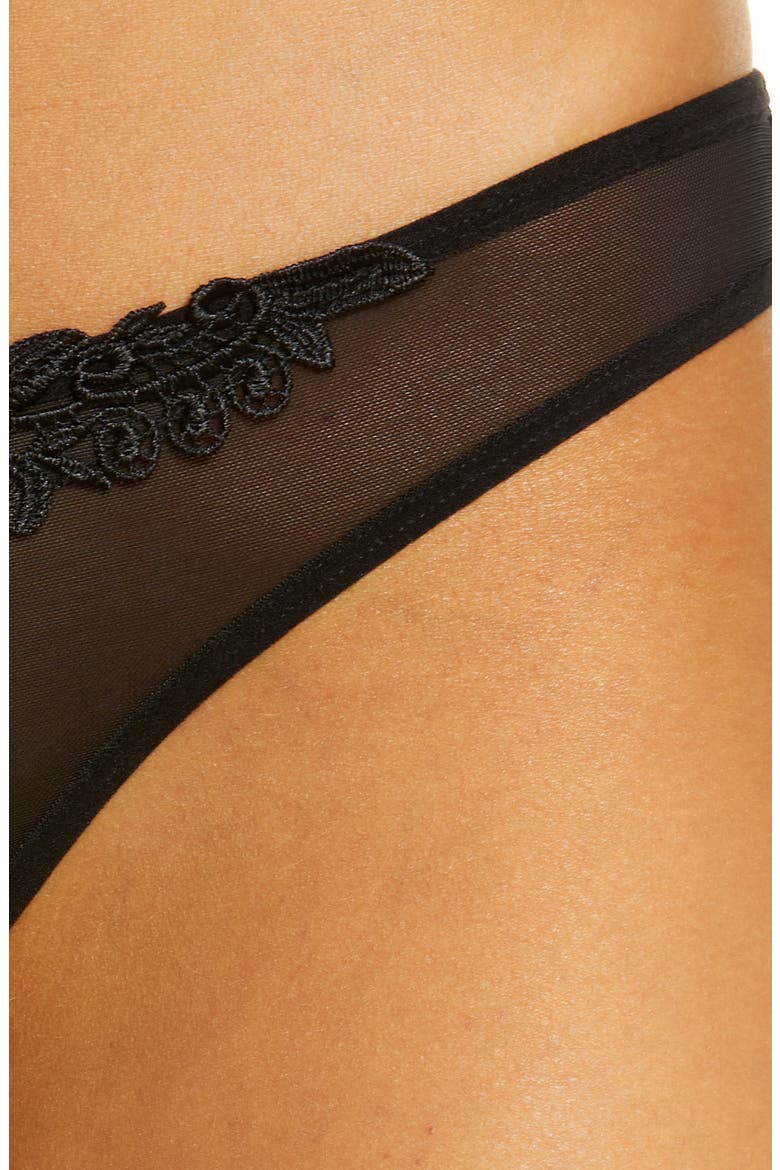 Pearl Trim Open Gusset Mesh Thong, Alternate, color, BLACK