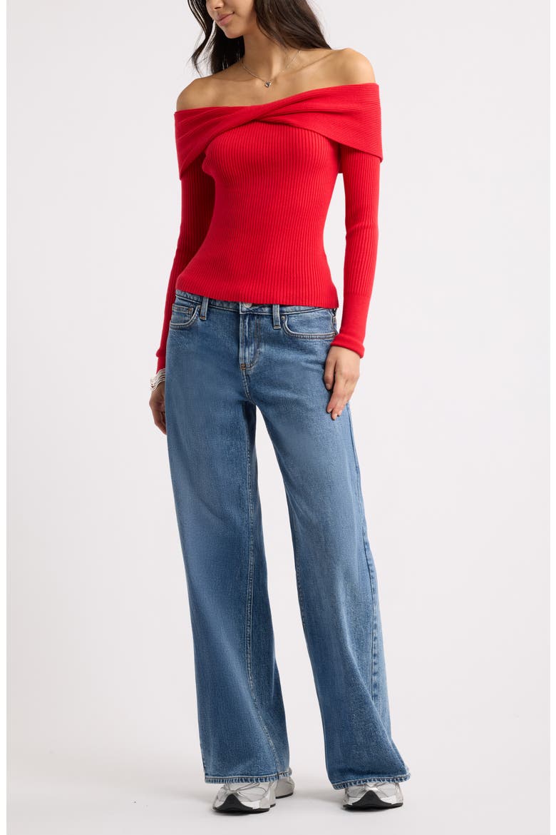 Off the Shoulder Cozy Sweater, Alternate, color, RED PEPPER