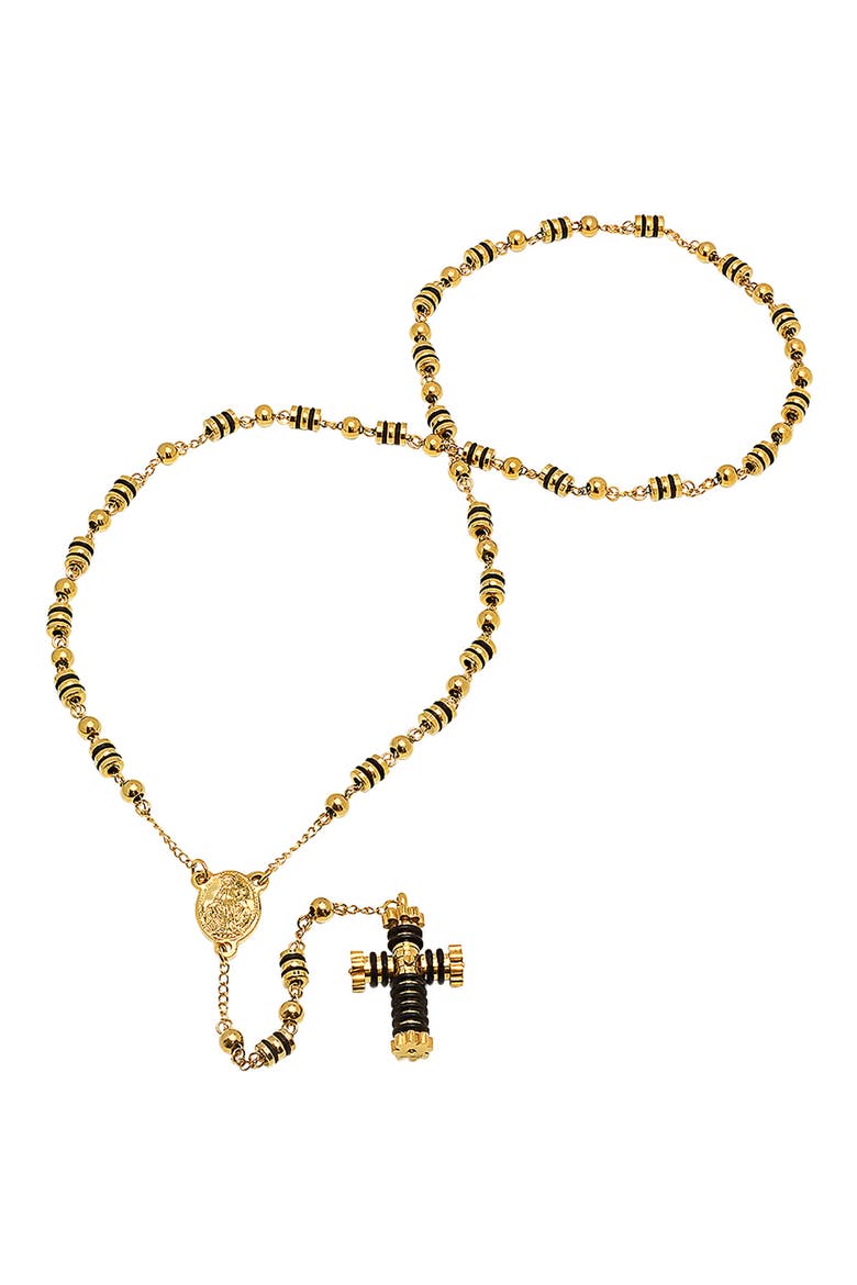 Men's Two-Tone Rosary Cross Necklace, Main, color, YELLOW