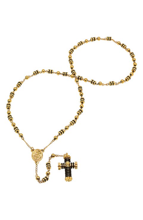 Men's Two-Tone Rosary Cross Necklace