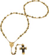 HMY JEWELRY Men's Two-Tone Rosary Cross Necklace