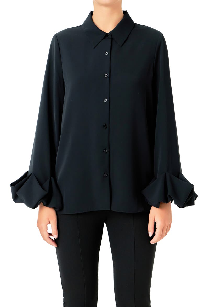Bubble Cuff Shirt, Alternate, color, BLACK