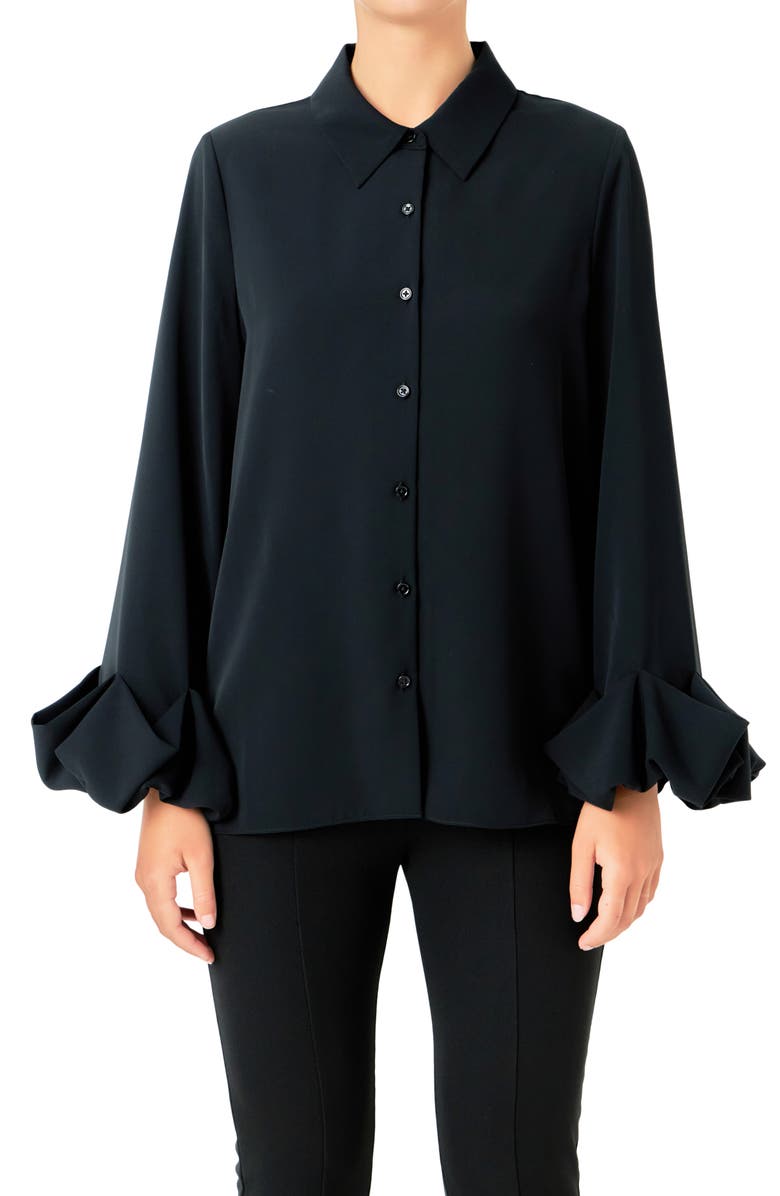 Endless Rose Bubble Cuff Shirt, Alternate, color, Black