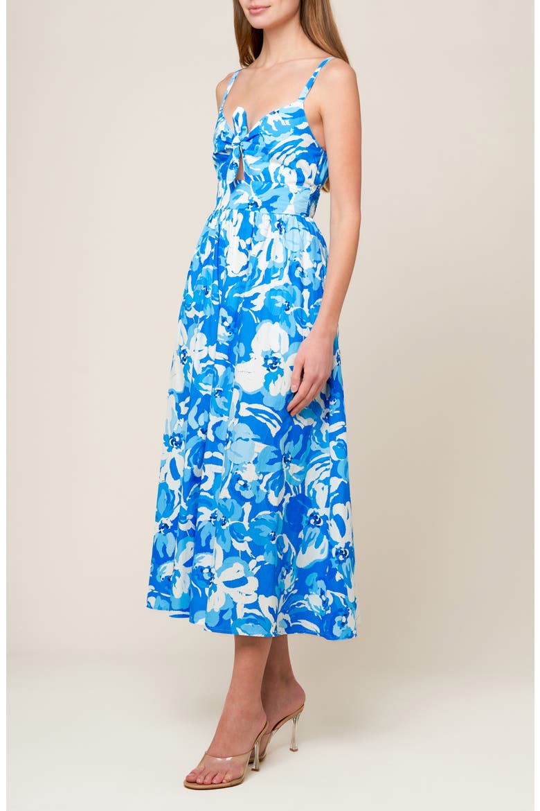 Floral Knotted Front A-Line Sundress, Alternate, color, IVORY BLUE