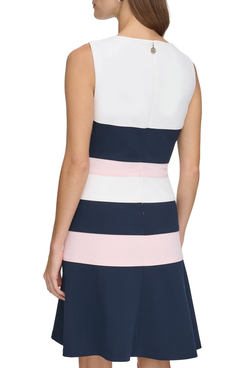 Sleeveless Tri-Tone Colorblock Fit & Flare Dress, Alternate, color, IVORY/SKY PTN/B PINK