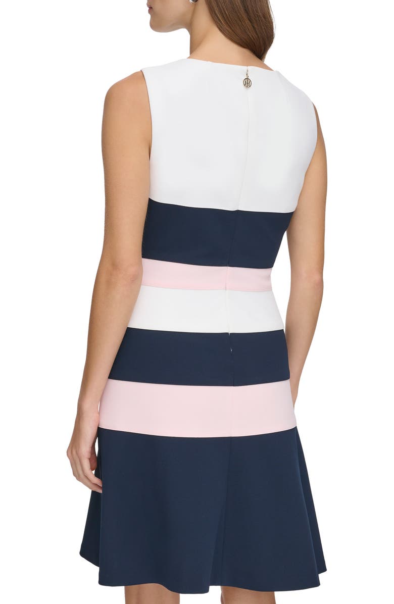 Tommy Hilfiger Sleeveless Tri-Tone Colorblock Fit & Flare Dress, Alternate, color, Ivory/Sky Ptn/B Pink