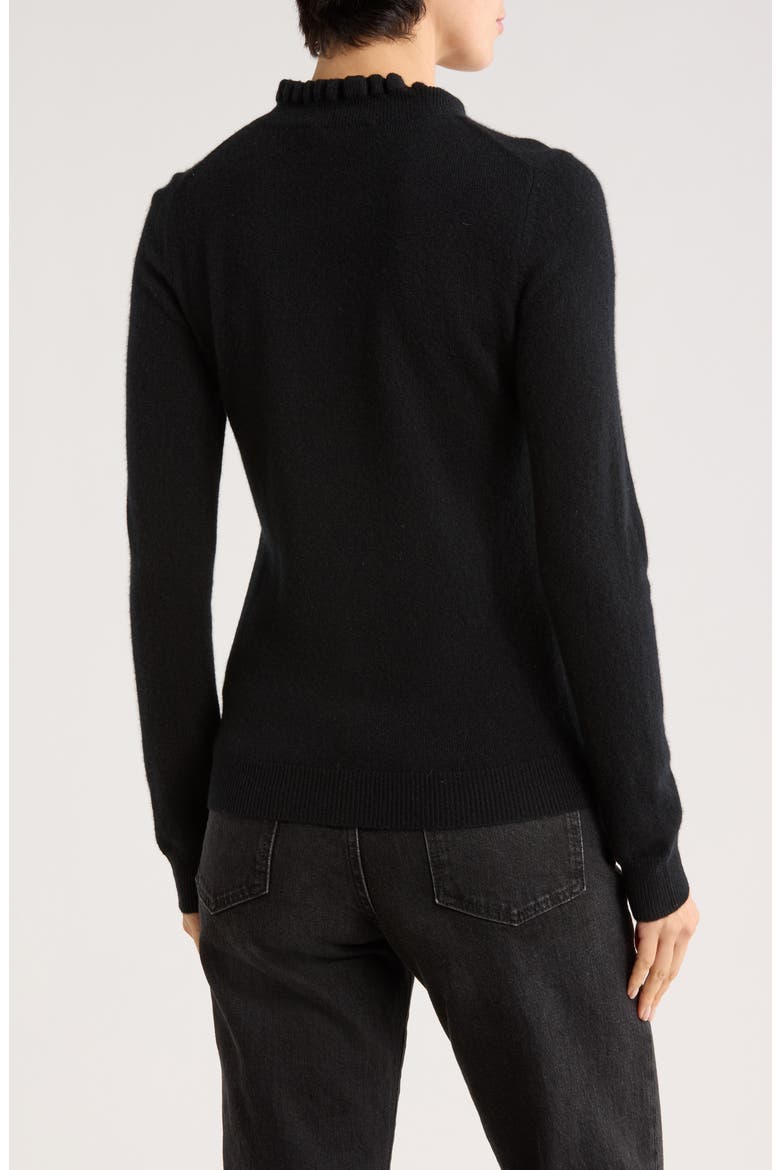 Ruffle Mock Neck Cashmere Sweater, Alternate, color, BLACK