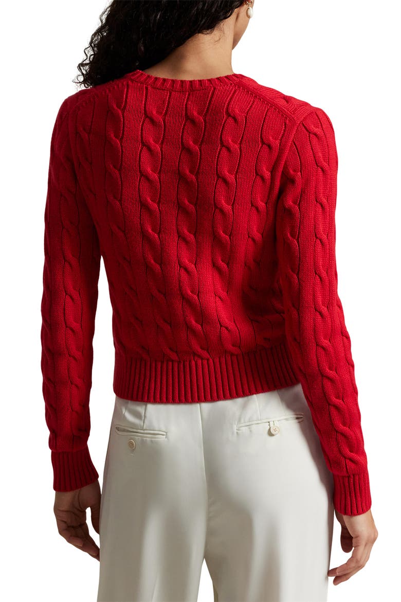 Flag Intarsia Cable Stitch Crewneck Sweater, Alternate, color, RED