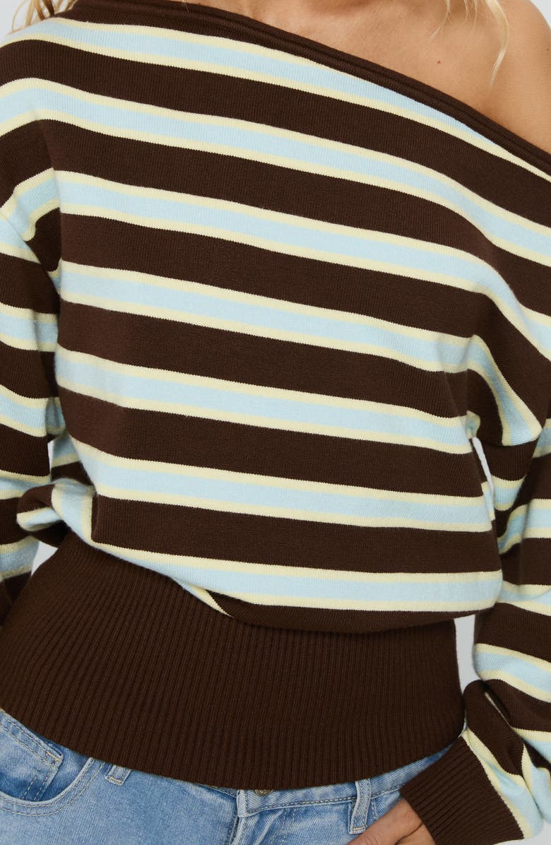 Princess Polly Zinia One-Shoulder Sweater, Alternate, color, Brown / Blue Stripe