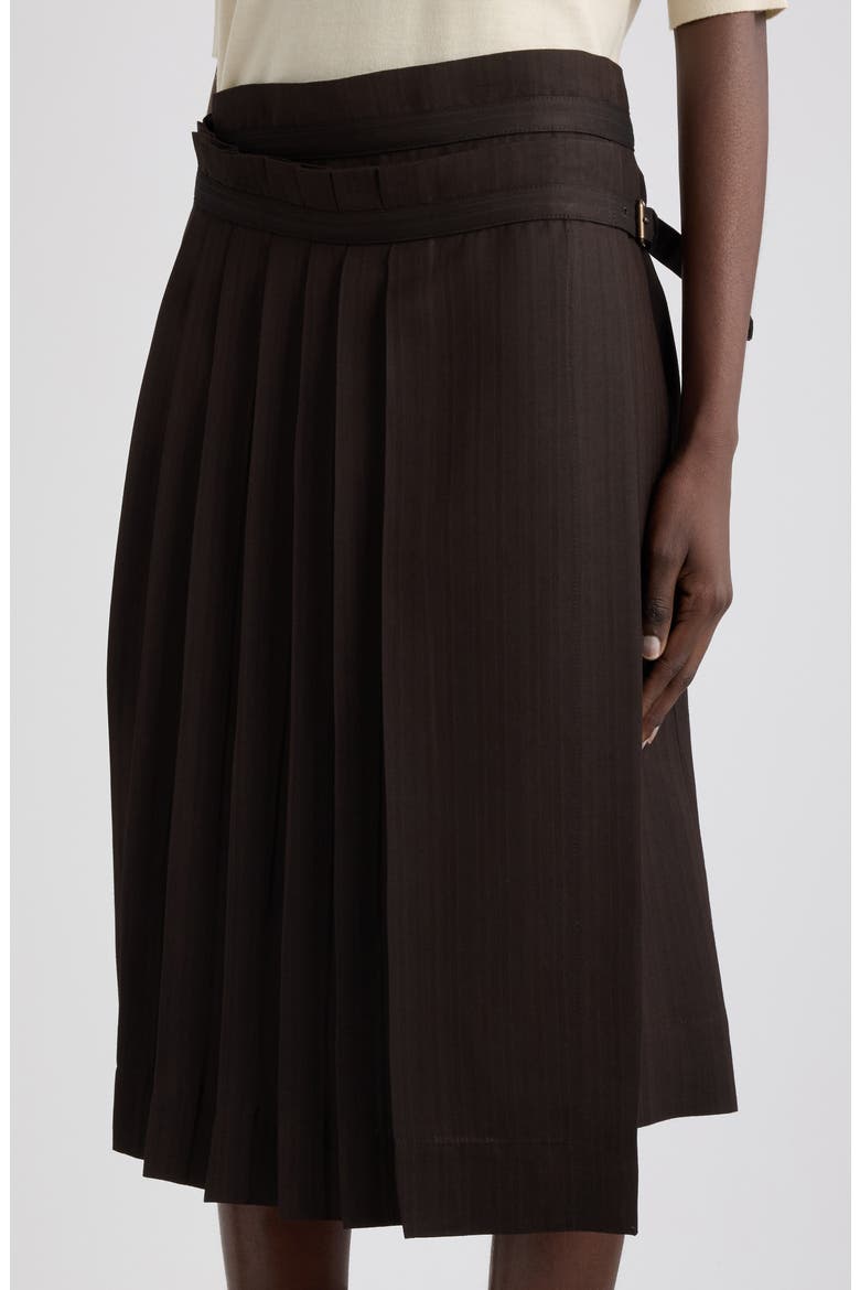 Sim Pleated Viscose Midi Skirt, Alternate, color, BROWN