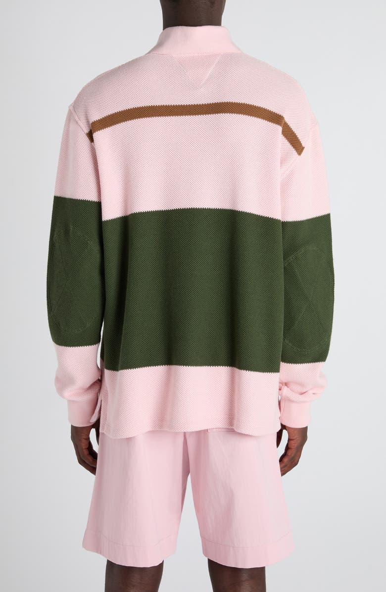 Bottega Veneta Jumbo Stripe Long Sleeve Cotton Piqué Polo, Alternate, color, 6334 Camelia/ Camo/ Jute