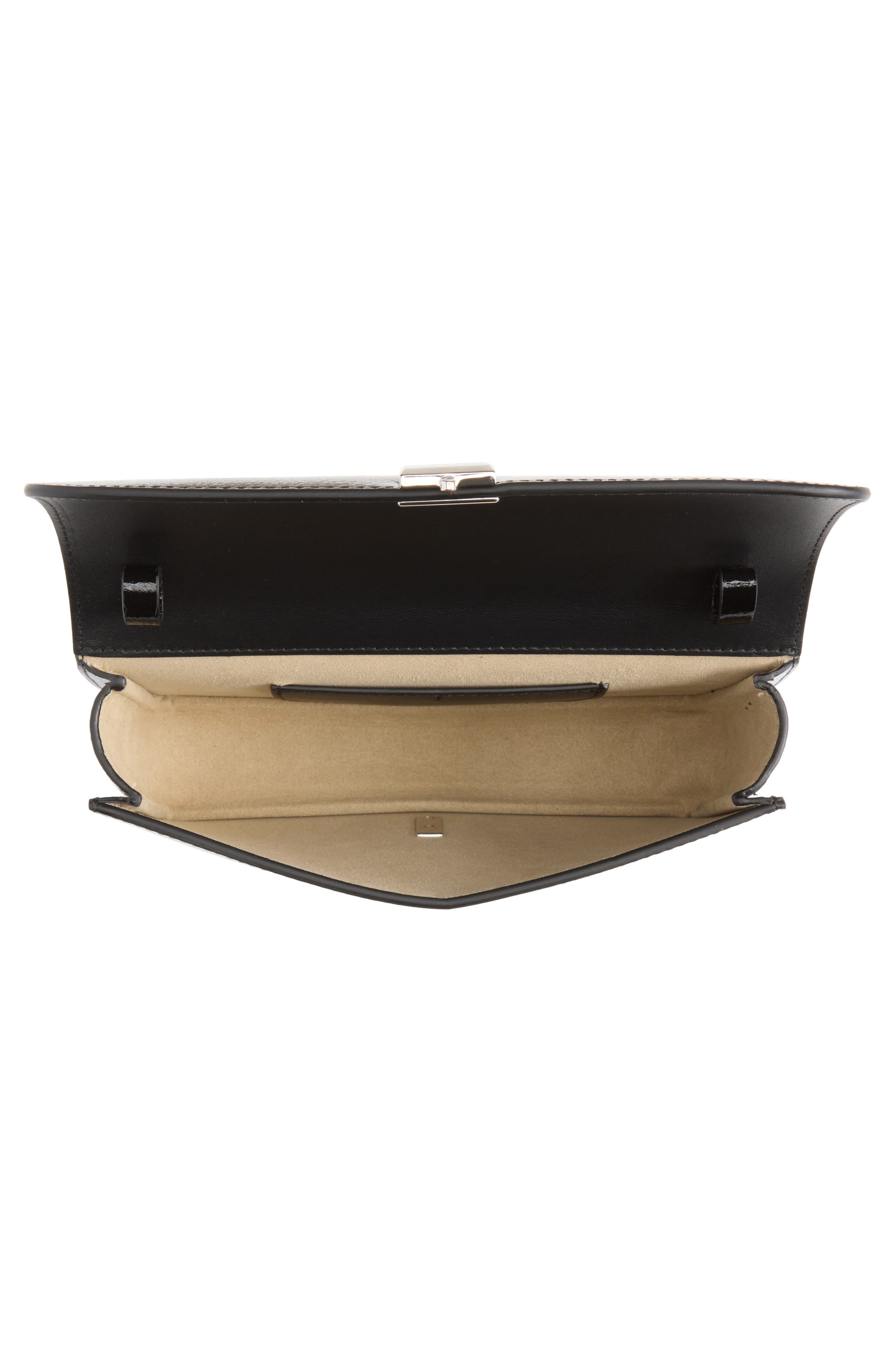 T-Lock Grained Patent Leather Crossbody Bag, Alternate, color, BLACK