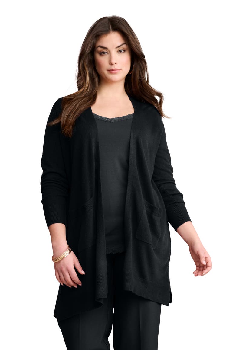 Roaman's Fine Gauge Open Front Cardigan, Main, color, Black