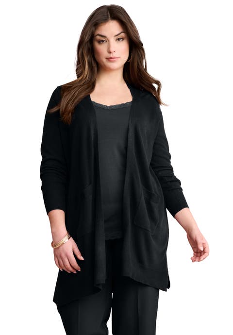 Fine Gauge Open Front Cardigan (Plus)