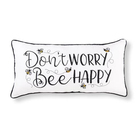 Don't Worry Bee Happy Embroidered Throw Pillow, 12" x 24"