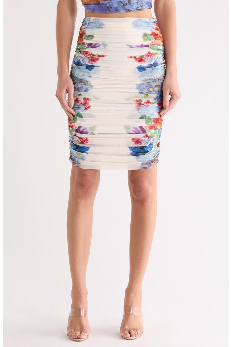 Kennah Ruched Midi Skirt, Main, color, GARDEN BRUNCH OFF WHITE