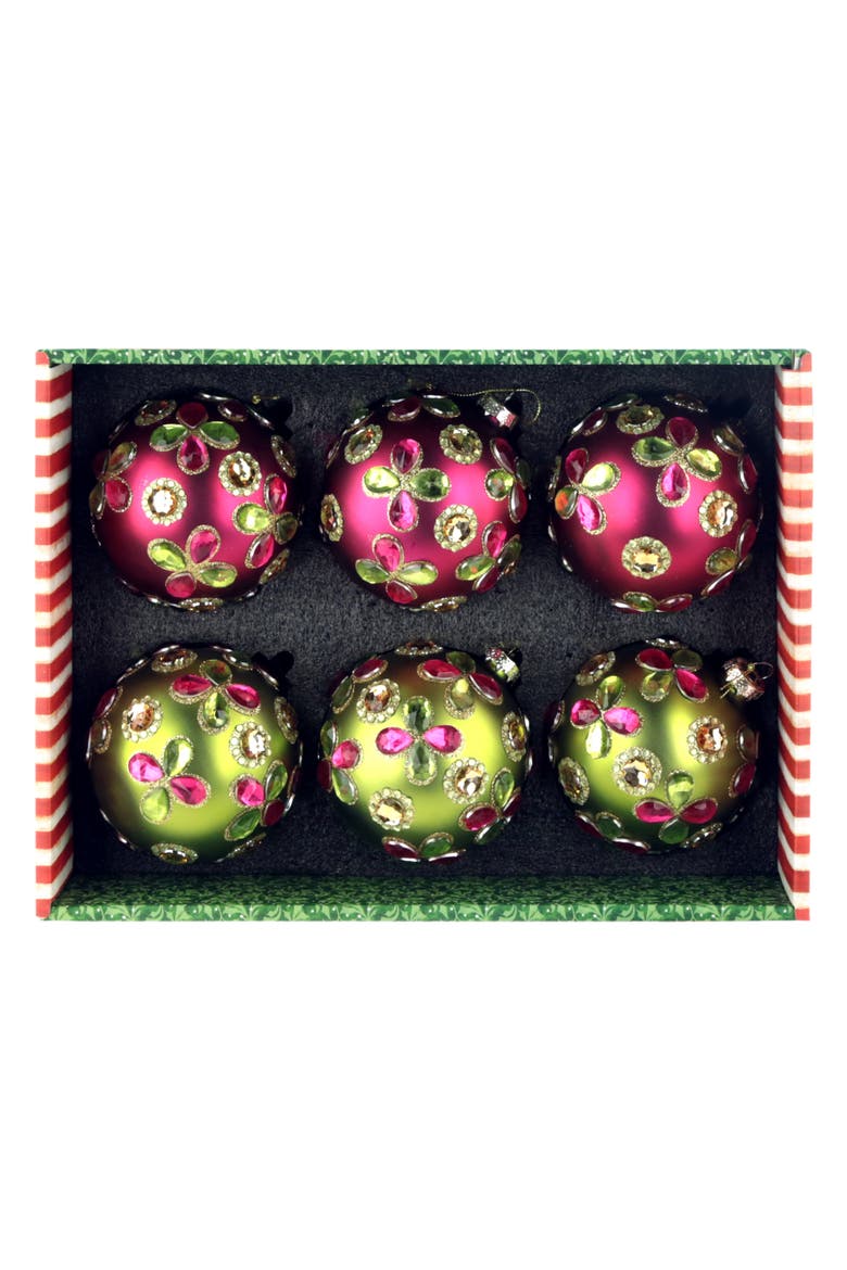 Jeweled Flower Ball Ornament, Box of 6, Alternate, color, Fuschia