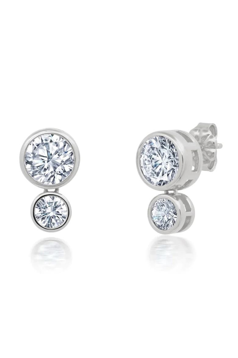 Bezel Cubic Zirconia Stud Earrings, Main, color, SILVER