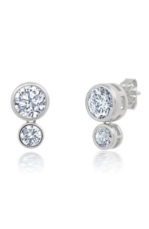 Bezel Cubic Zirconia Stud Earrings