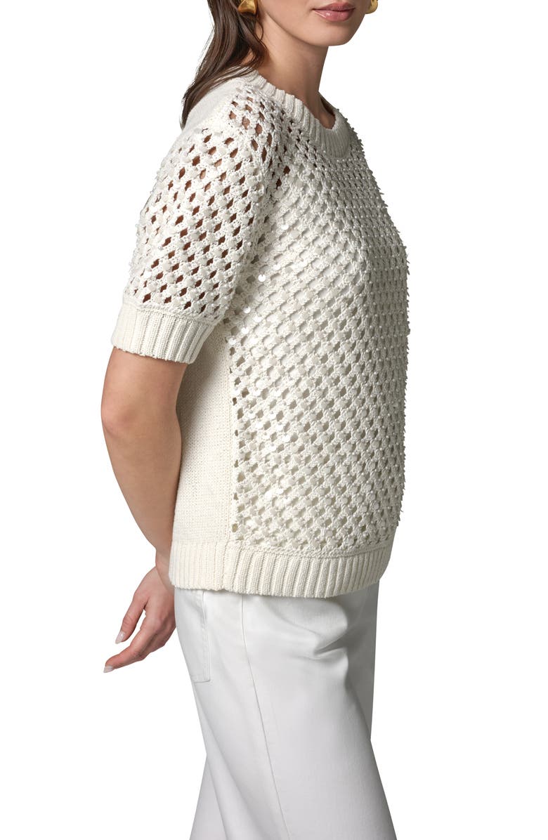Donna Karan New York Pearl Detail Short Sleeve Sweater, Alternate, color, 
