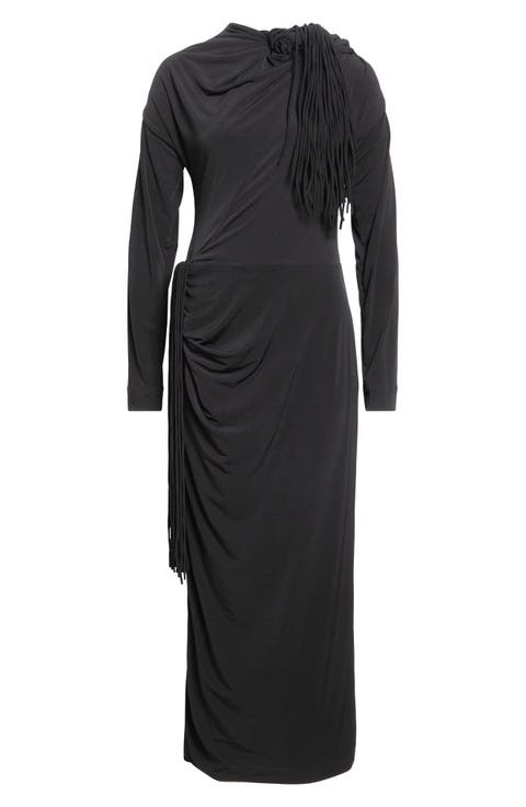 Garland Long Sleeve Fringed Jersey Maxi Dress