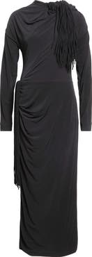 Altuzarra Garland Long Sleeve Fringed Jersey Maxi Dress