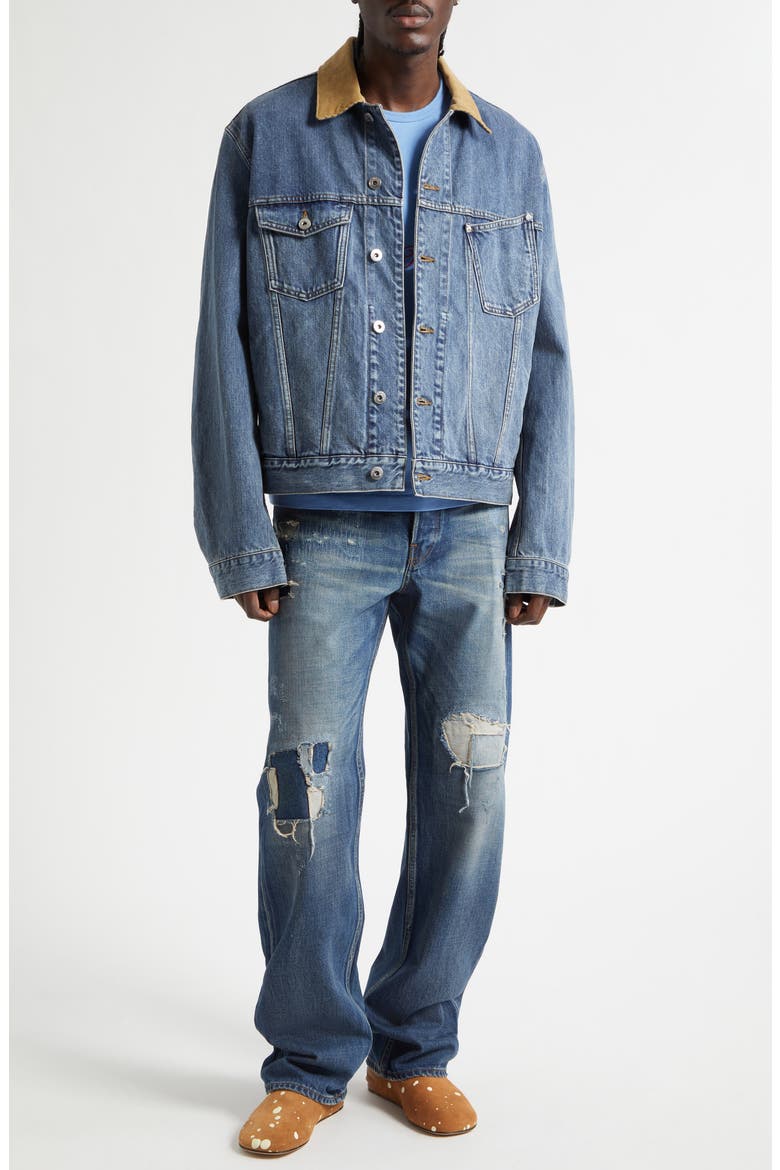 Corduroy Collar Denim Trucker Jacket, Alternate, color, MID BLUE