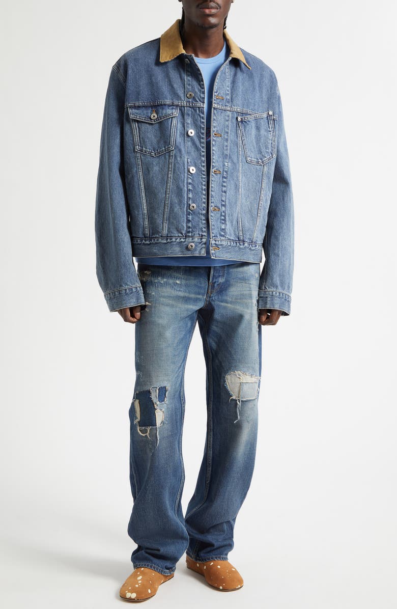 JW Anderson Rip & Repair Straight Leg Selvedge Jeans, Alternate, color, Dark Blue