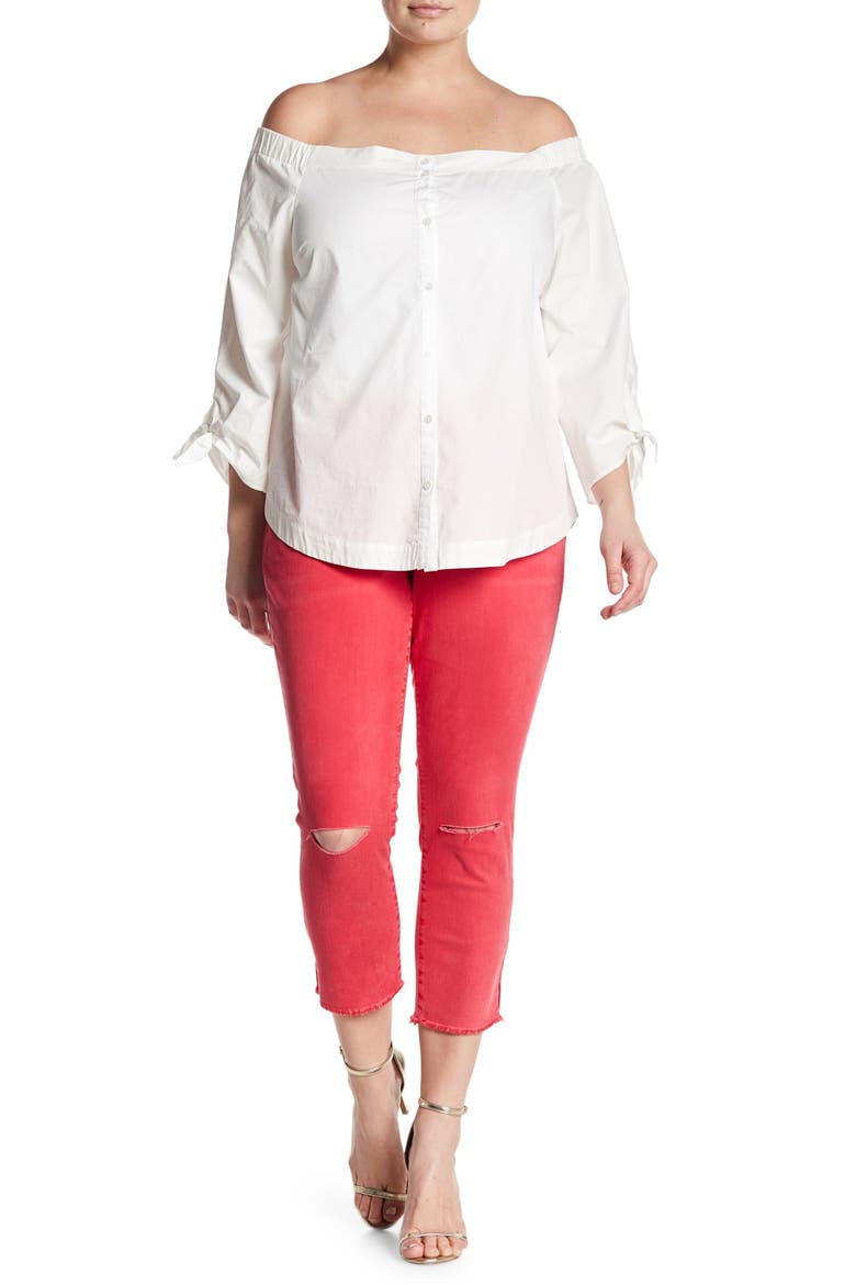 FRAYED HEM CROP W SLITS, Alternate, color, HOT PINK